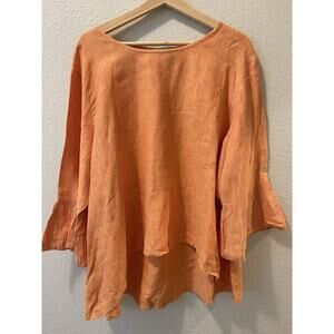 Bryn Walker Oversized 1X 100% Linen Top High Low Relaxed Fit Orange Tunic